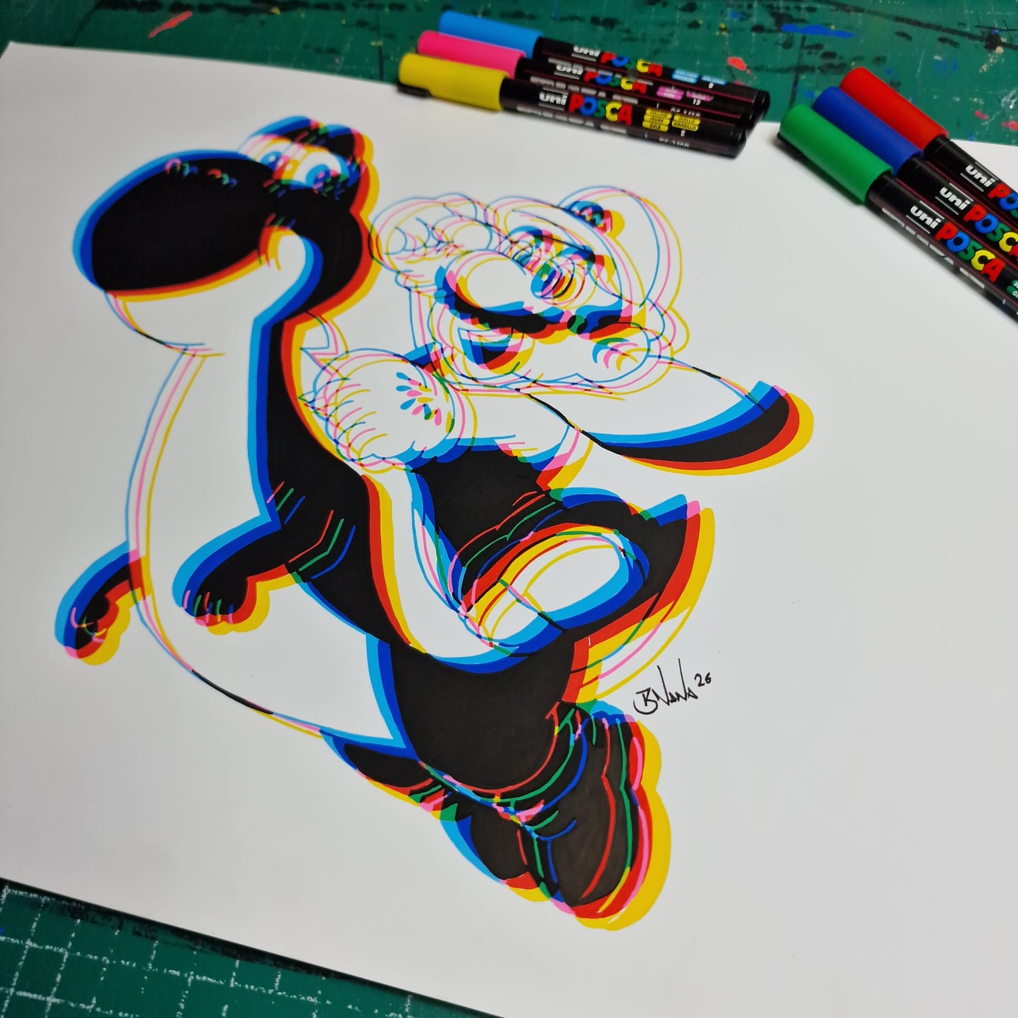Limited Edition Hand Signed Print 'Mario & Yoshi' Glitch collection