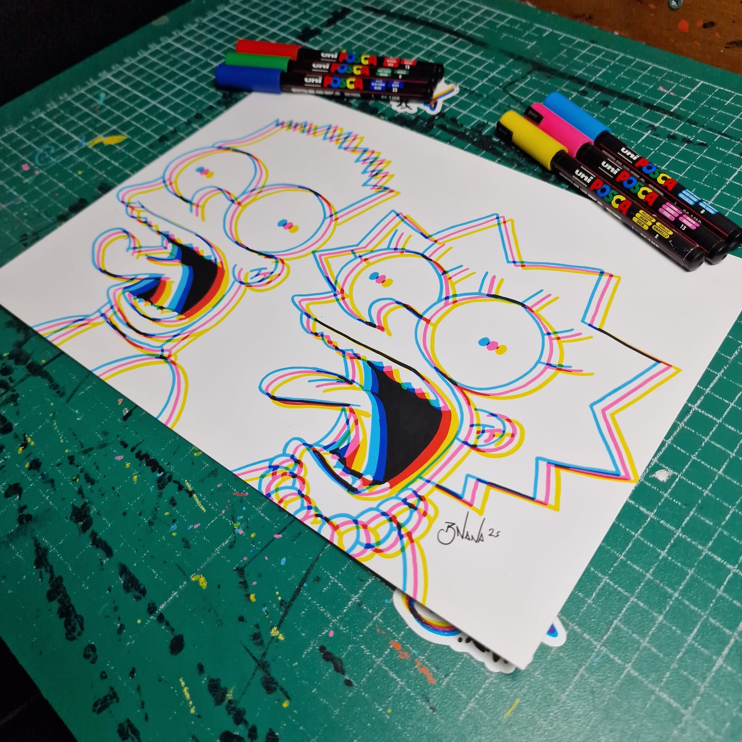 Limited Edition Hand Signed Print 'Bart & Lisa' Glitch collection