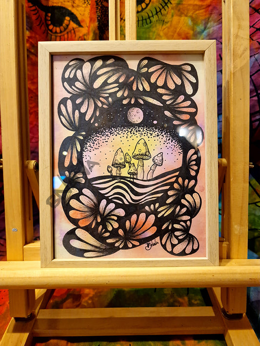 Original 'Night Flower Shrooms' small framed