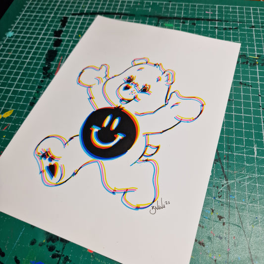 Limited Edition Hand Signed Print 'Glitch Bear Smiley' Glitch collection