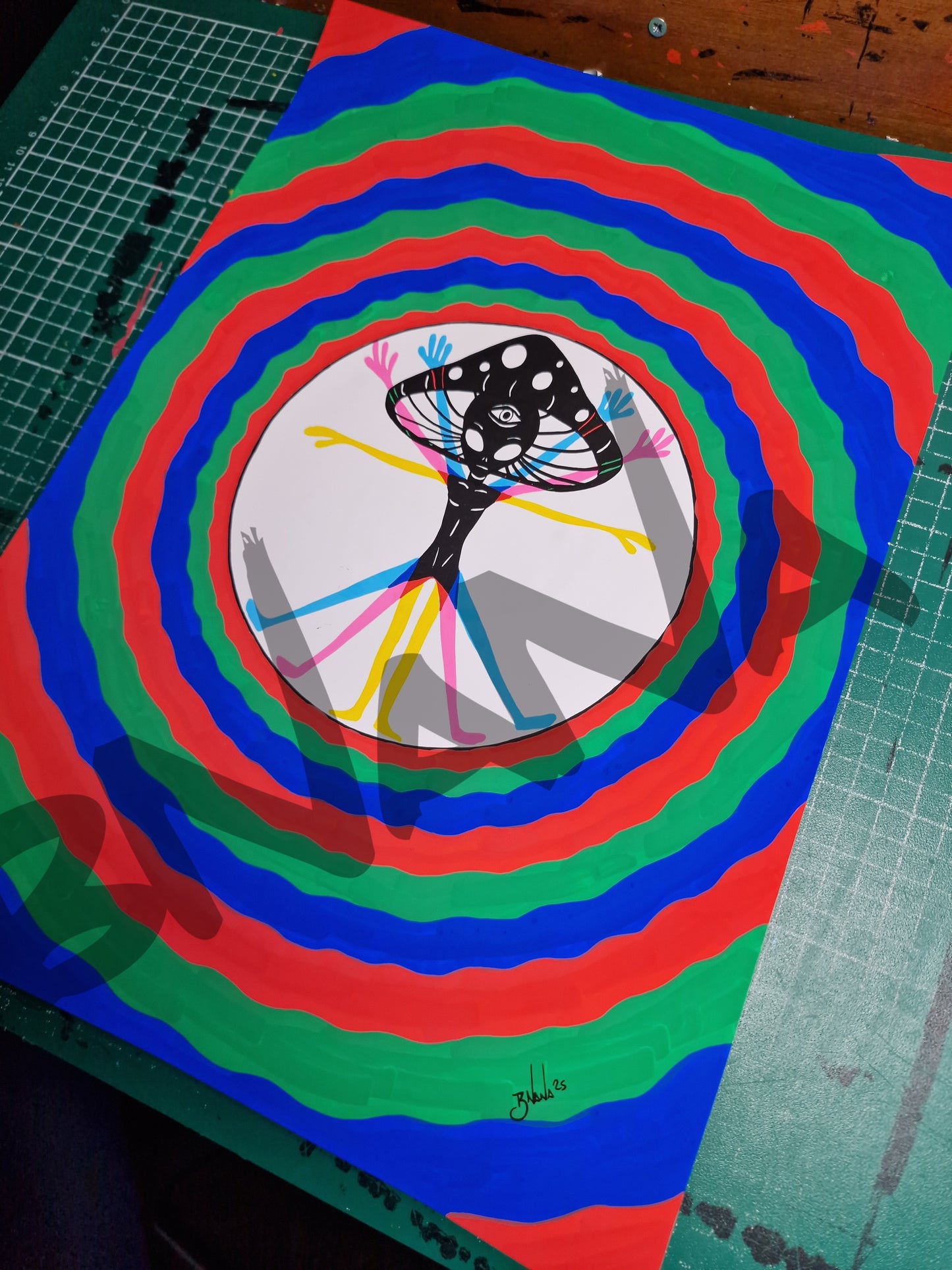 Limited Edition Hand Signed Print 'Vitruvian Shroomian' light reactive collection