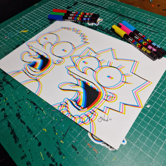 Limited Edition Hand Signed Print 'Bart & Lisa' Glitch collection