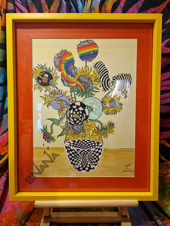 Original 'Trippy Sunflowers' Framed